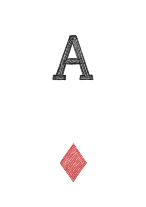 The Ace of Diamonds, hand-sketched, revealed inside a drawn card frame